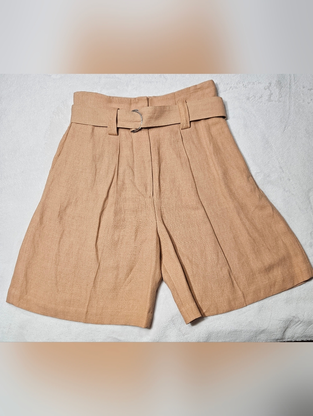 & Other Stories Camel High-Rise Belted Linen-Blend Short Long